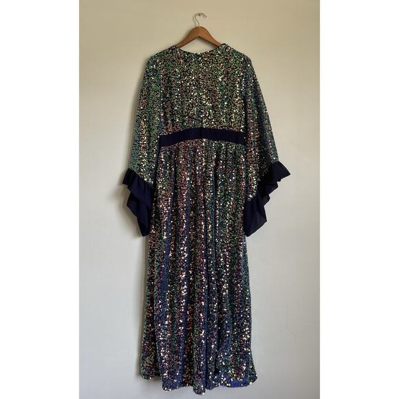 Unique Vintage Plus Size L 10/12 1970s Navy Glitter Sequin Maxi Dress! - Picture 7 of 9